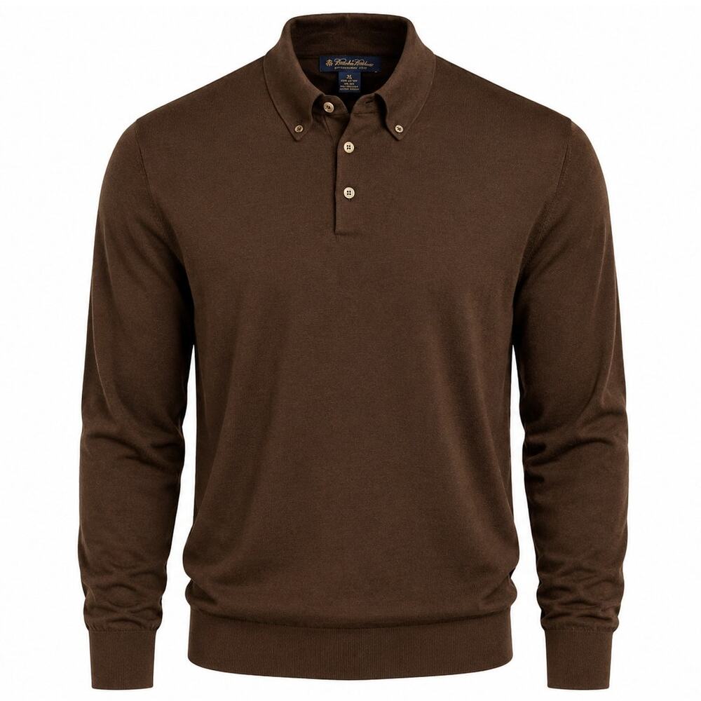 Brooks Brothers Brown Silk Cashmere Blend Long Sleeve Polo Sweater XL